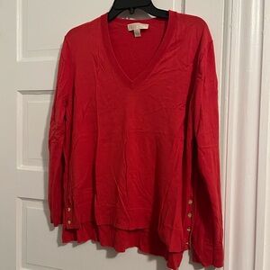 Michael Kors Red V-Neck Women's sweater tunic top cotton
